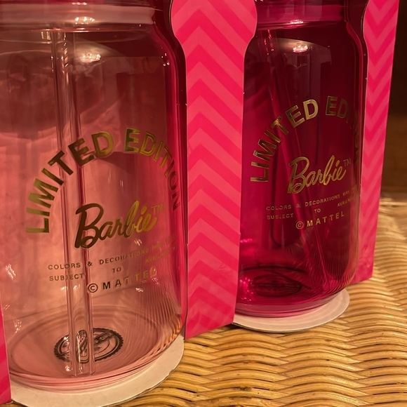 Barbie Drinking Glasses Pink Barbie Glass Cups lids straws Barbie X Dragon 🆕 🎀 - Picture 5 of 13